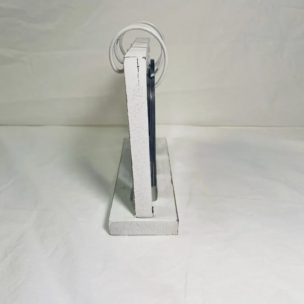 Desk Calendar/ Metal With Wooden Frame/ Navy Blue & White